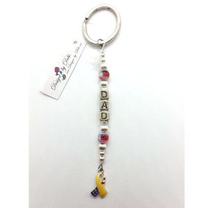 DAD Flag/Yellow Ribbon & Silver Keychain